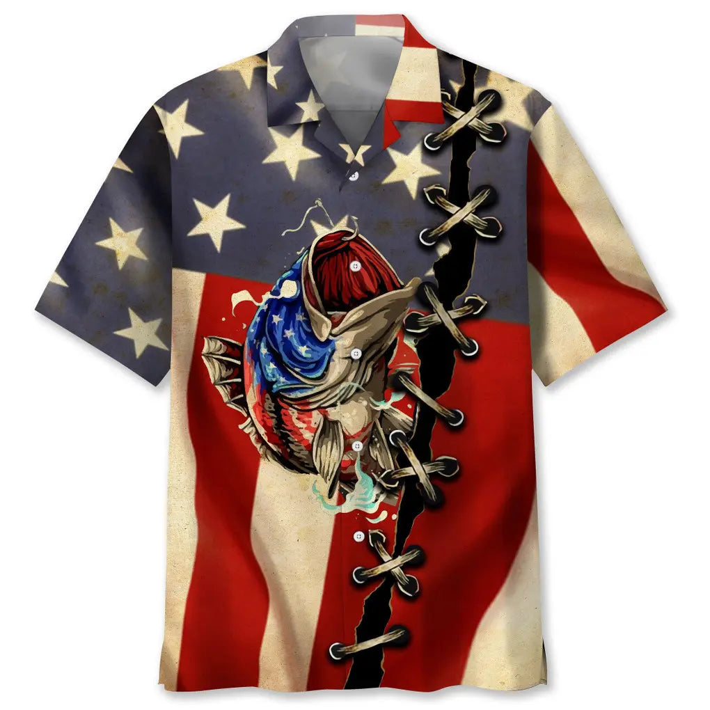 Hawaiian Shirt / Adults / S Fishing America Flag Hawaiian Shirt