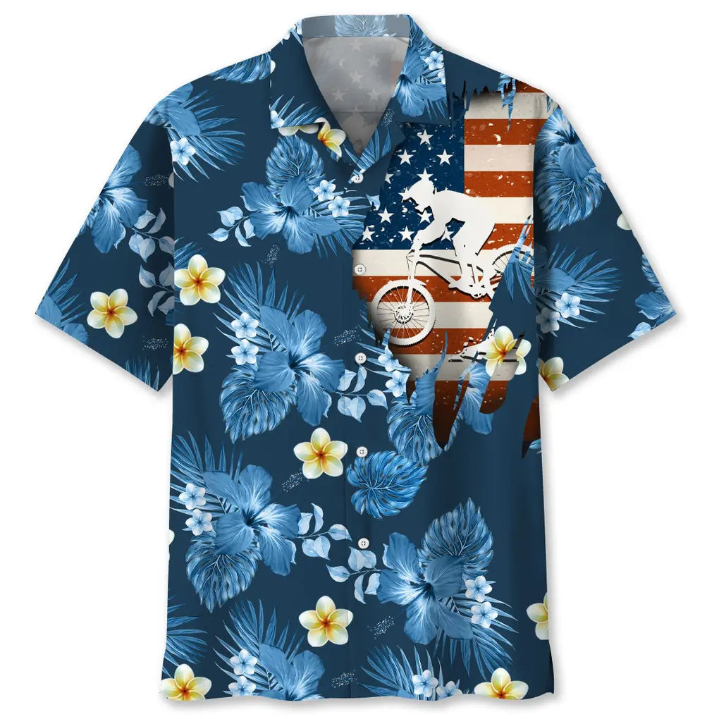 Hawaiian Shirt / Adults / S Mountain Bike Usa Blue Tropical Hawaiian Shirt